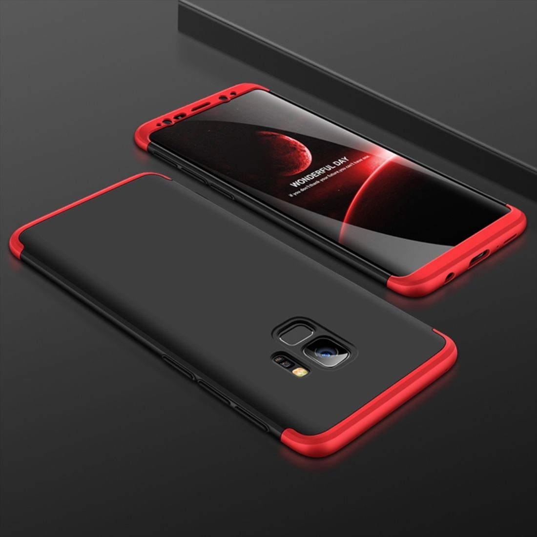 GKK For Samsung Galaxy S9 Three-paragraph 360 Degree Full Coverage PC Protective Case Back Cover (Black+Red)