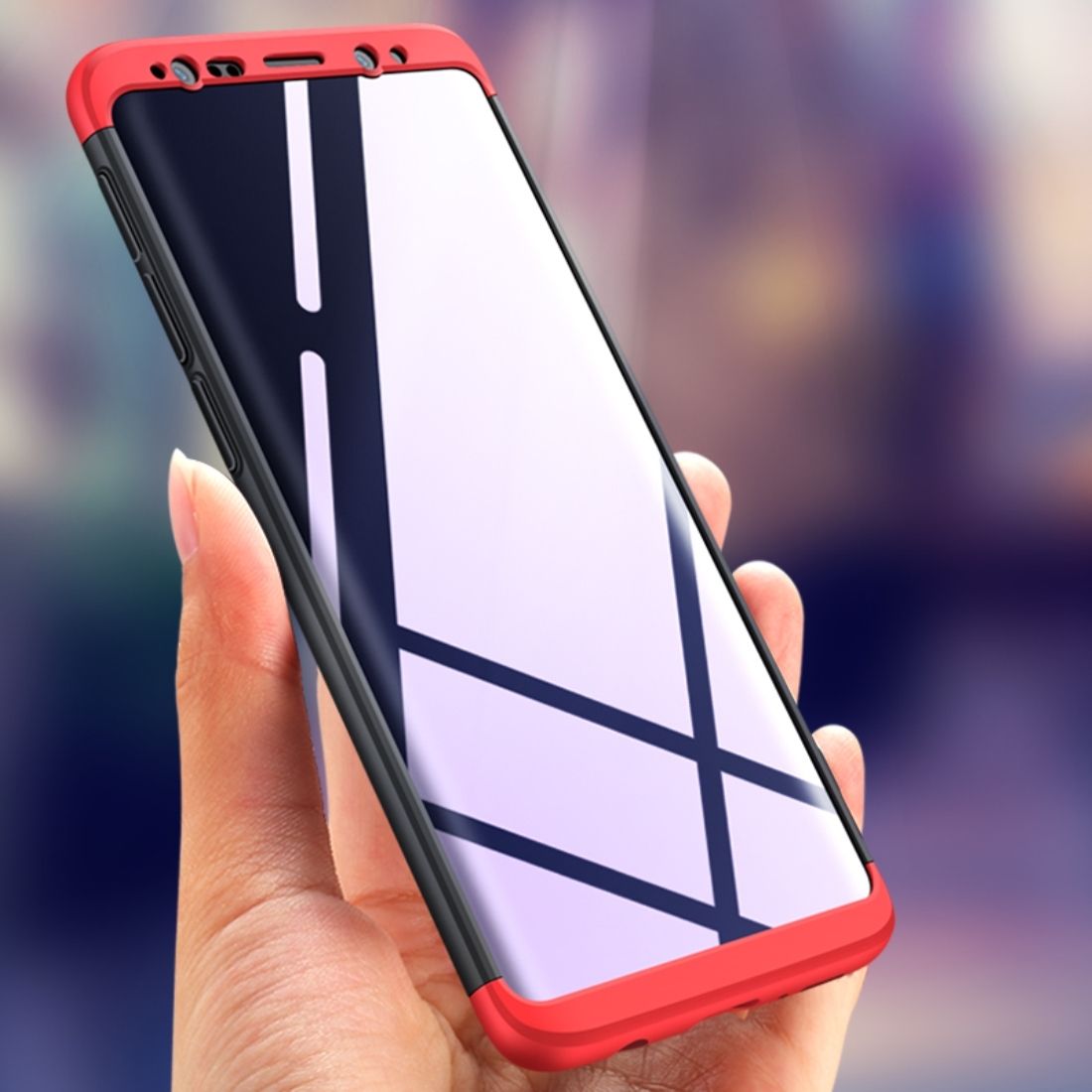 GKK For Samsung Galaxy S9 Three-paragraph 360 Degree Full Coverage PC Protective Case Back Cover (Black+Red)