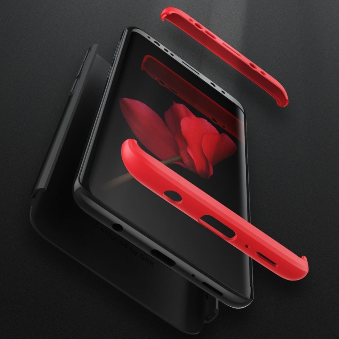 GKK For Samsung Galaxy S9 Three-paragraph 360 Degree Full Coverage PC Protective Case Back Cover (Black+Red)