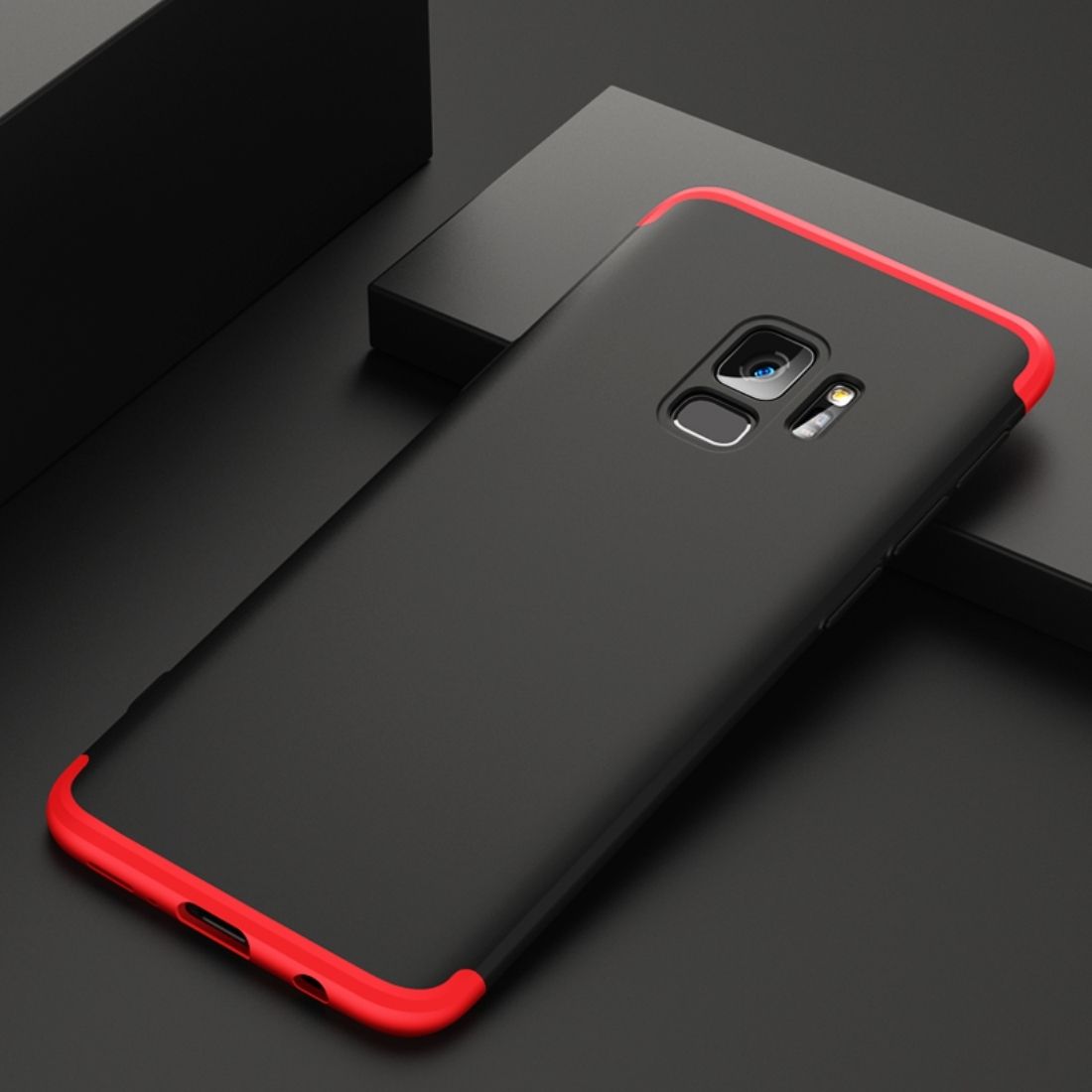 GKK For Samsung Galaxy S9 Three-paragraph 360 Degree Full Coverage PC Protective Case Back Cover (Black+Red)