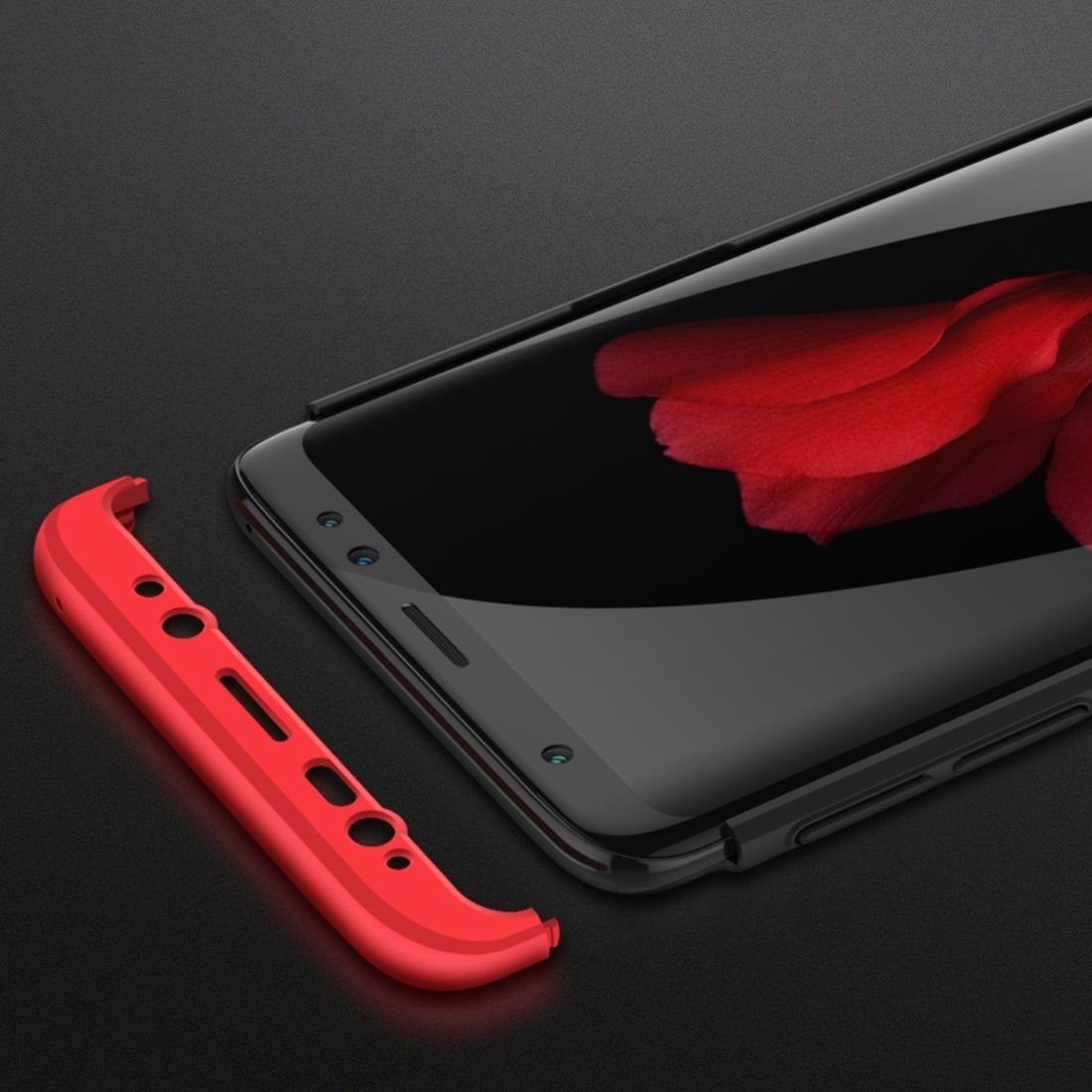 GKK For Samsung Galaxy S9 Three-paragraph 360 Degree Full Coverage PC Protective Case Back Cover (Black+Red)