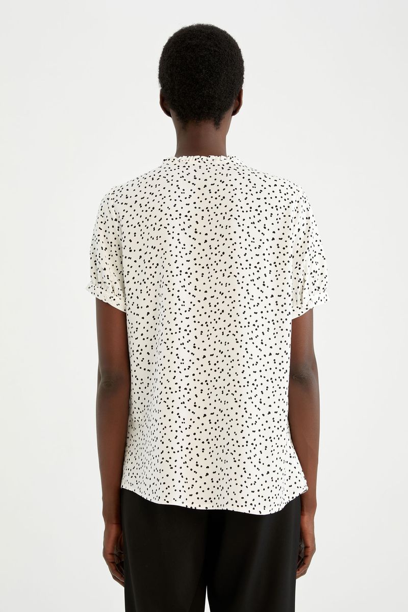 Woman Regular Fit Frill Neck Short Sleeve Woven Blouse-White