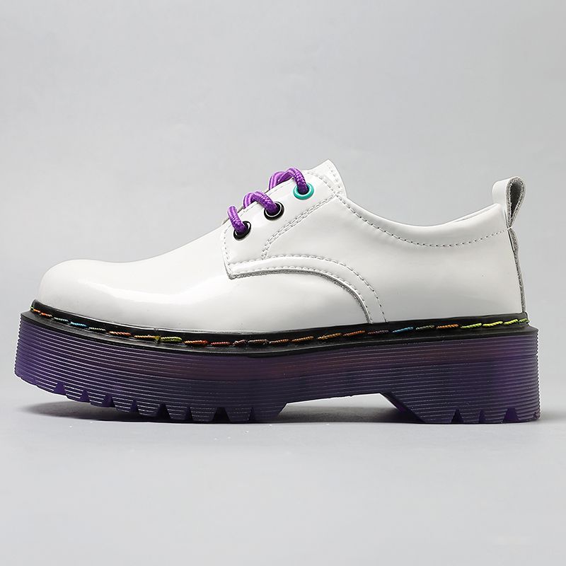 Chunky Women Leather Platform Shoes Round Toe  Lace Up Ladies Flats Handmade
