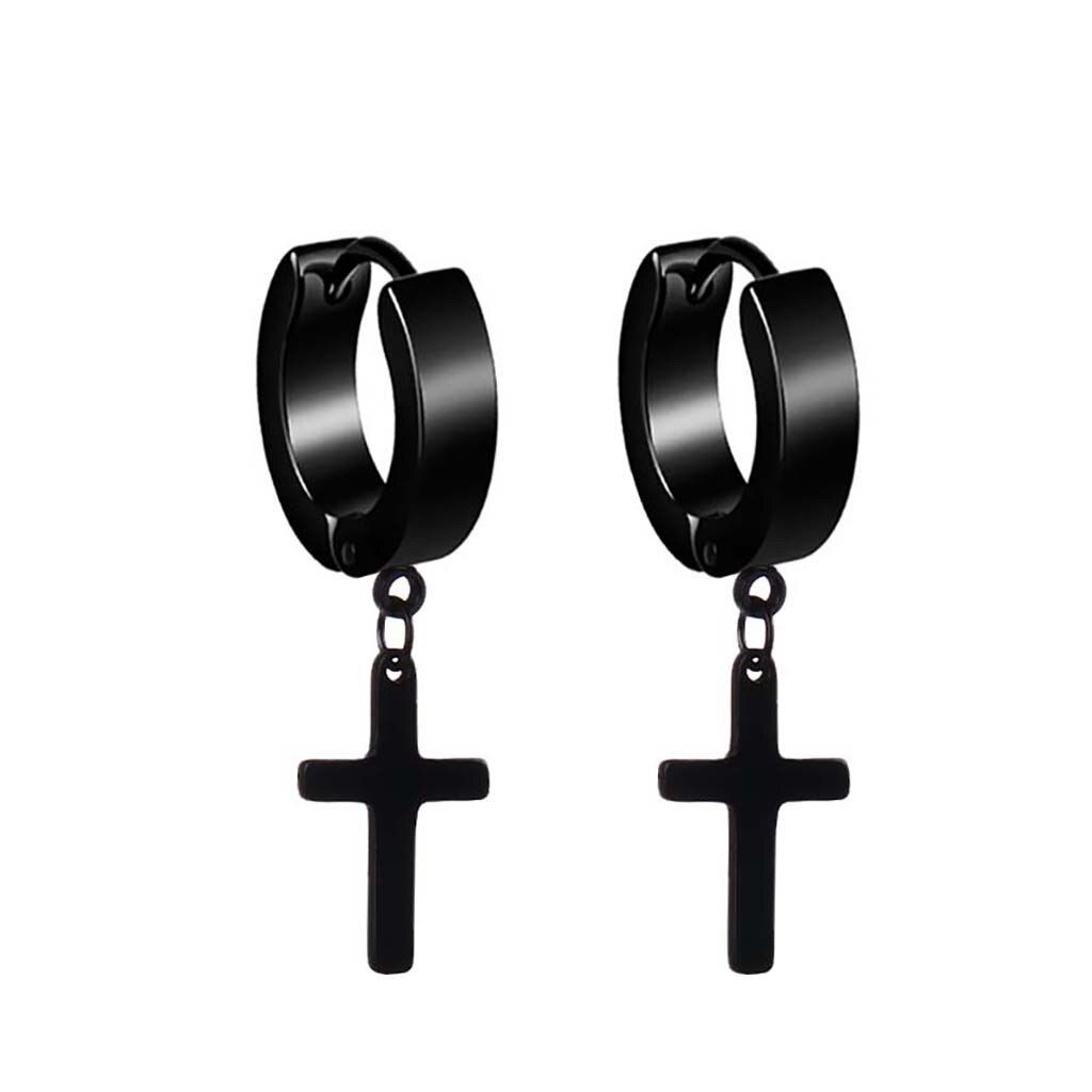 Non-pierced Clip On Cross Dangle Hoop Earrings Set  Stainle
