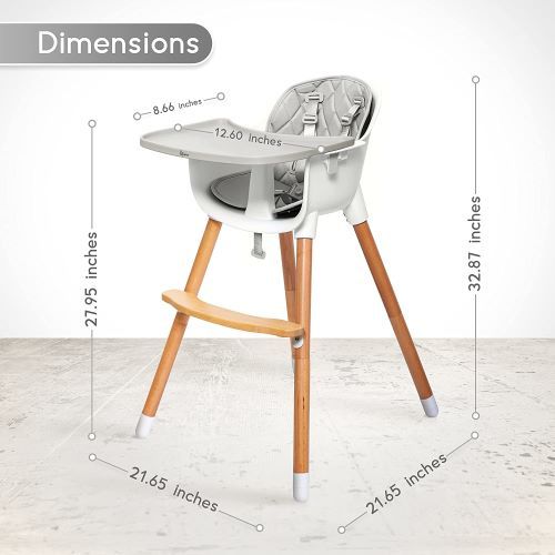 Vittavia Wooden Adjustable Baby/Toddler High Chair, Grey