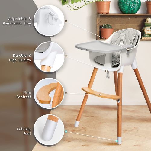 Vittavia Wooden Adjustable Baby/Toddler High Chair, Grey