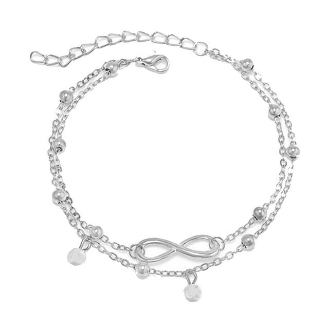 Female Silver Color Bohemian Beach Barefoot Anklets Crochet