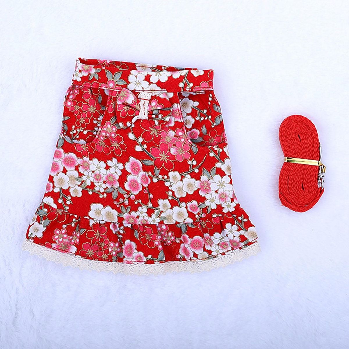 1 Set Rabbit Clothes Leash Pineapple Print Pet Rabbit Hamster Costume Leash Red