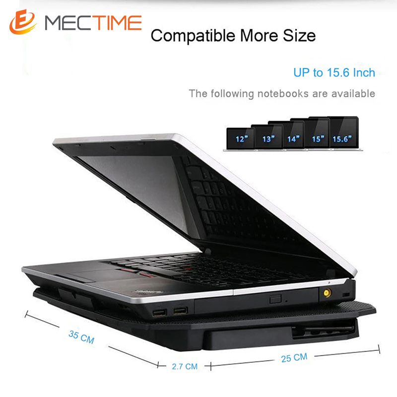 USB Laptop Fan Cooling Stand Pad Heights Adjustable -black