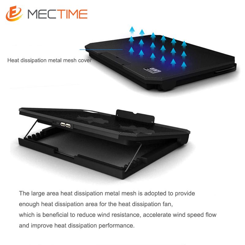 USB Laptop Fan Cooling Stand Pad Heights Adjustable -black