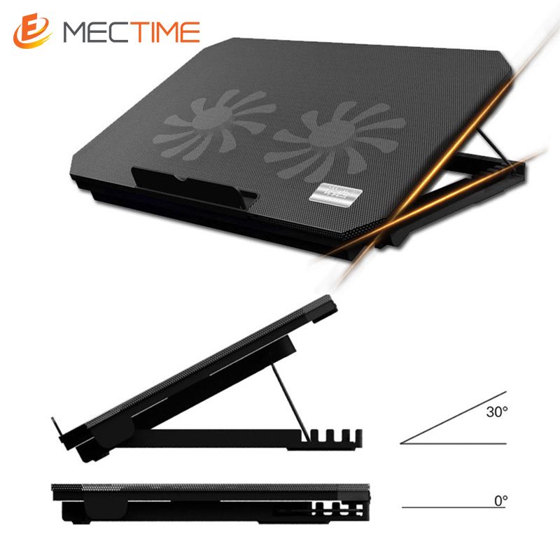 USB Laptop Fan Cooling Stand Pad Heights Adjustable -black
