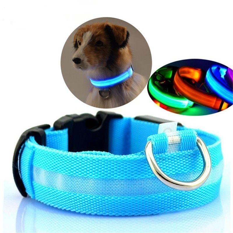 LED Pet Nylon Dog Collar Night Safety Flashing Glow In The D