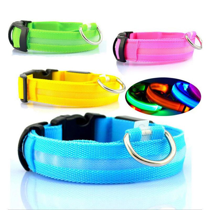 LED Pet Nylon Dog Collar Night Safety Flashing Glow In The D