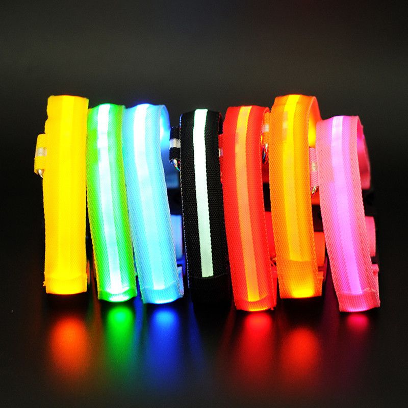 LED Pet Nylon Dog Collar Night Safety Flashing Glow In The D