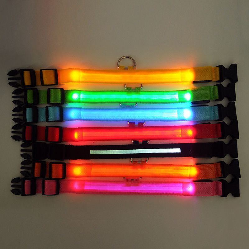 LED Pet Nylon Dog Collar Night Safety Flashing Glow In The D