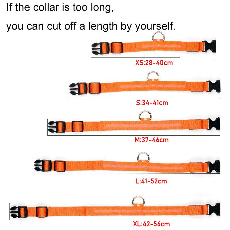 LED Pet Nylon Dog Collar Night Safety Flashing Glow In The D