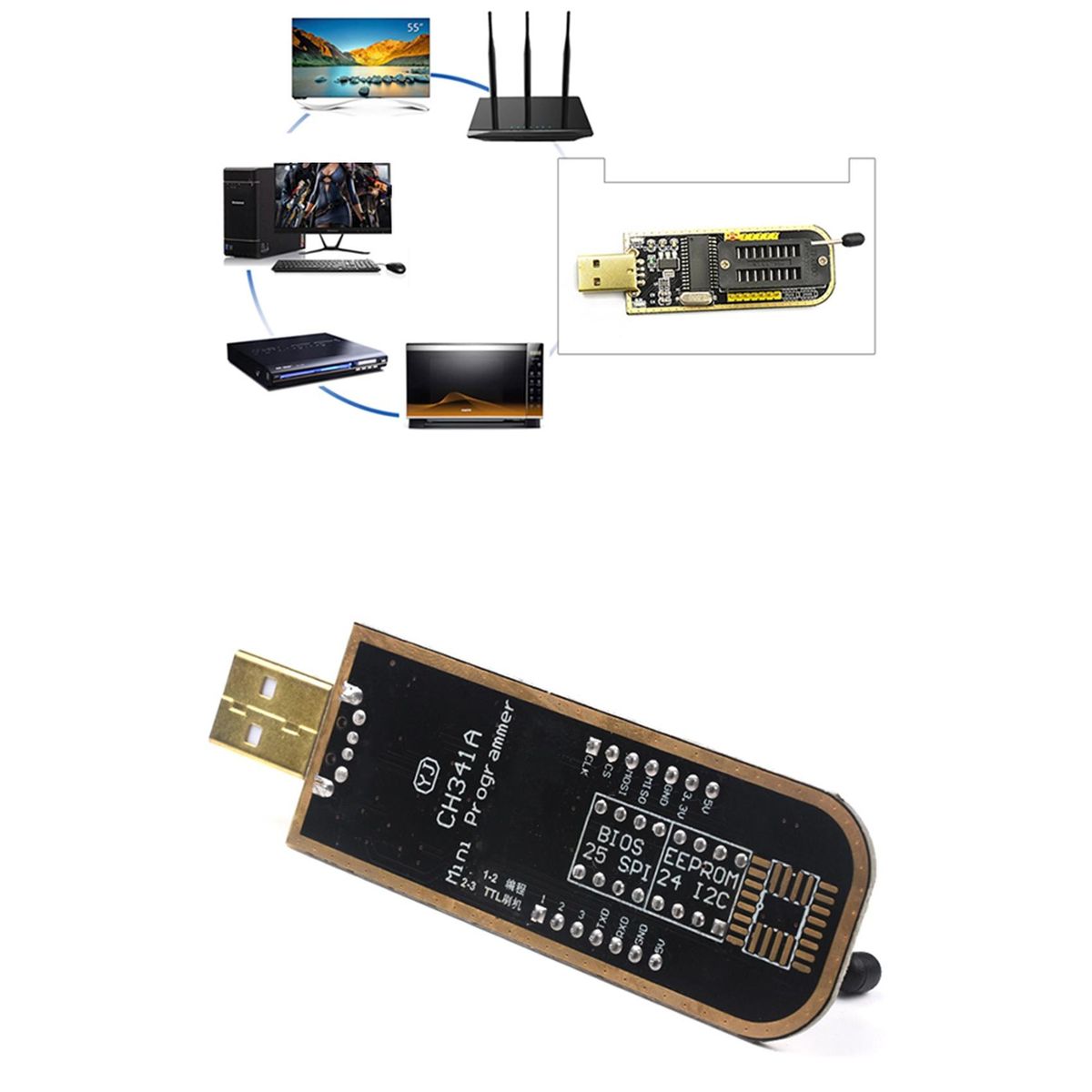 CH341A Programmer USB Motherboard Routing LCD BIOS/FLASH/24/25 Motherboard