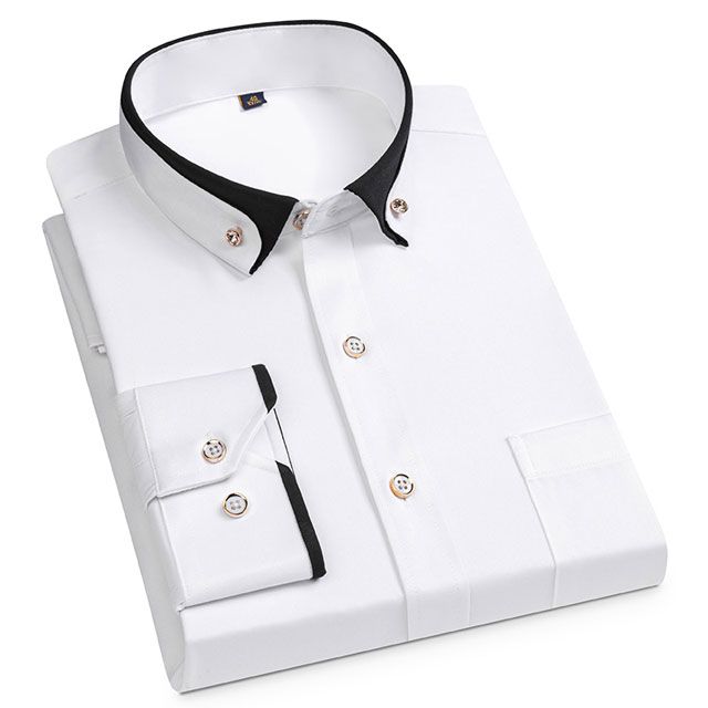 （Type 1）Long Sleeve Double Collar Men's Dress Shirts Fashion Stretchy Formal