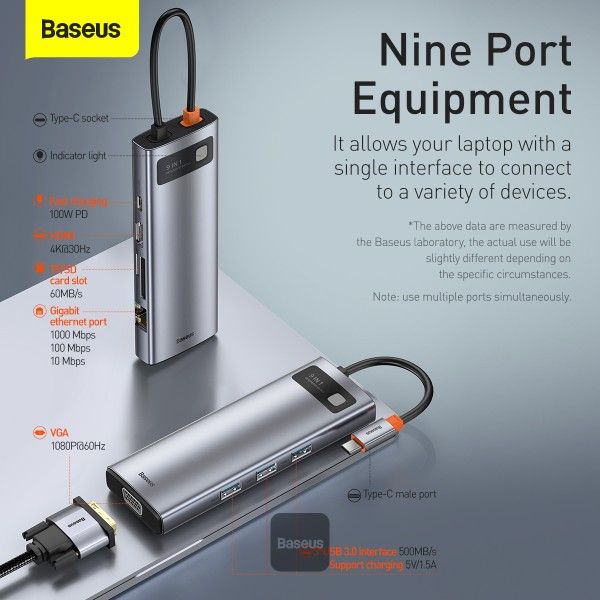 Baseus 9 In 1 Hub Metal Gleam Series Docking Station Type C