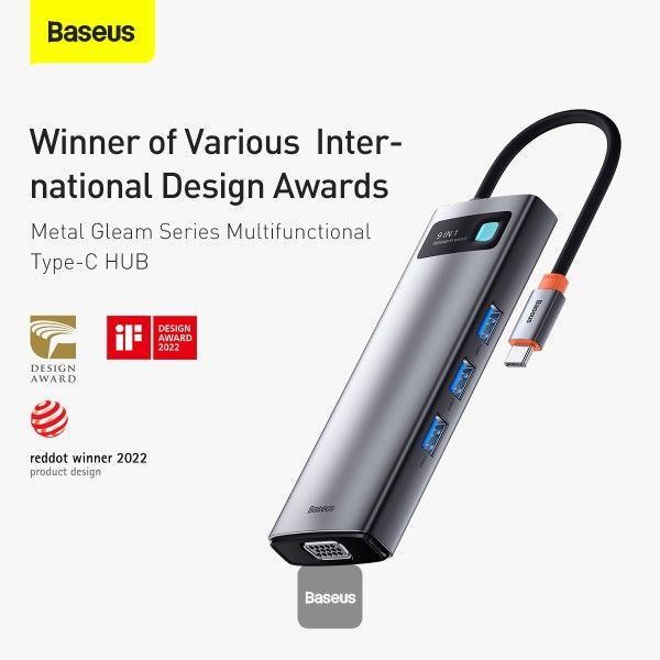 Baseus 9 In 1 Hub Metal Gleam Series Docking Station Type C