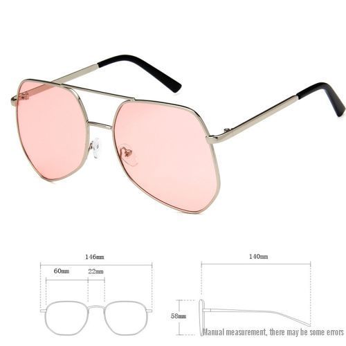 Metal Silver Big Frame Sunglasses Polygonal Reflective Pink Lens