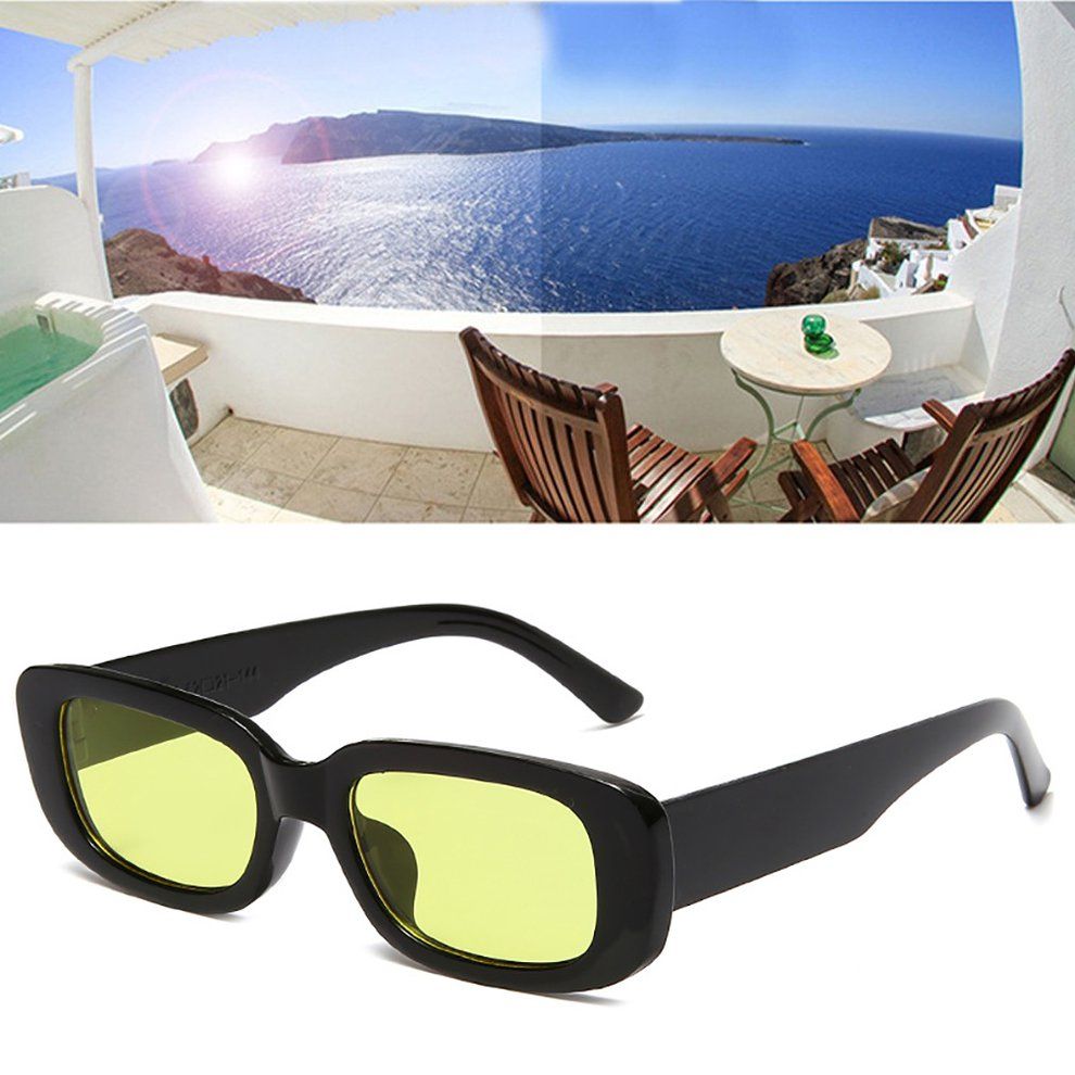 Portable Square Sungl Es Travel Re Tangle Small Vintage Retro Sungl Es-black Frame Yellow Slices-144*145*40mm