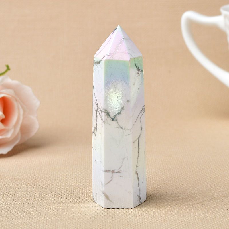 Natural Aura Howlite Crystal Point Electroplating Wand Healing Stone Energy  Quartz Home Decoration