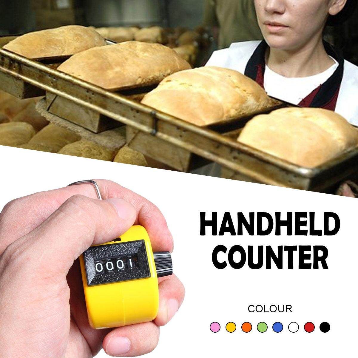 Handheld 4 Digital Tally Mechanical Manual Palm Clicker Number Frequency Counter Yellow