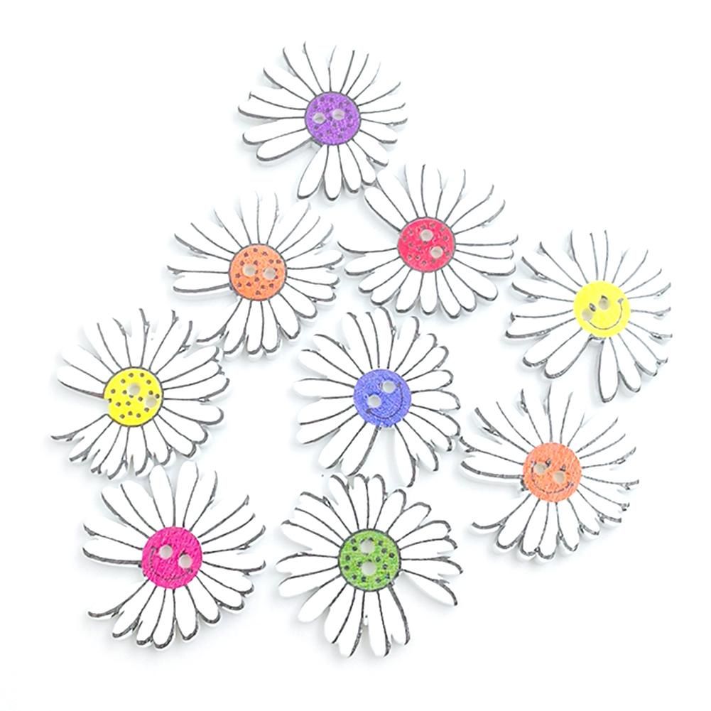 50Pcs Marguerite Shape 2 Holes Wooden Buttons Clothes Sewing Scrapbooking Decor-Mix Color