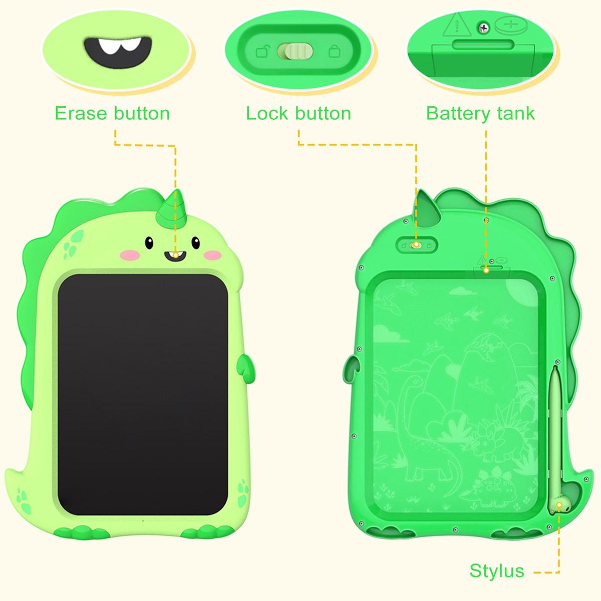 Colorful Doodle Board Dino Doodle Pad 8.5-inch Lcd Writing for Kids Green