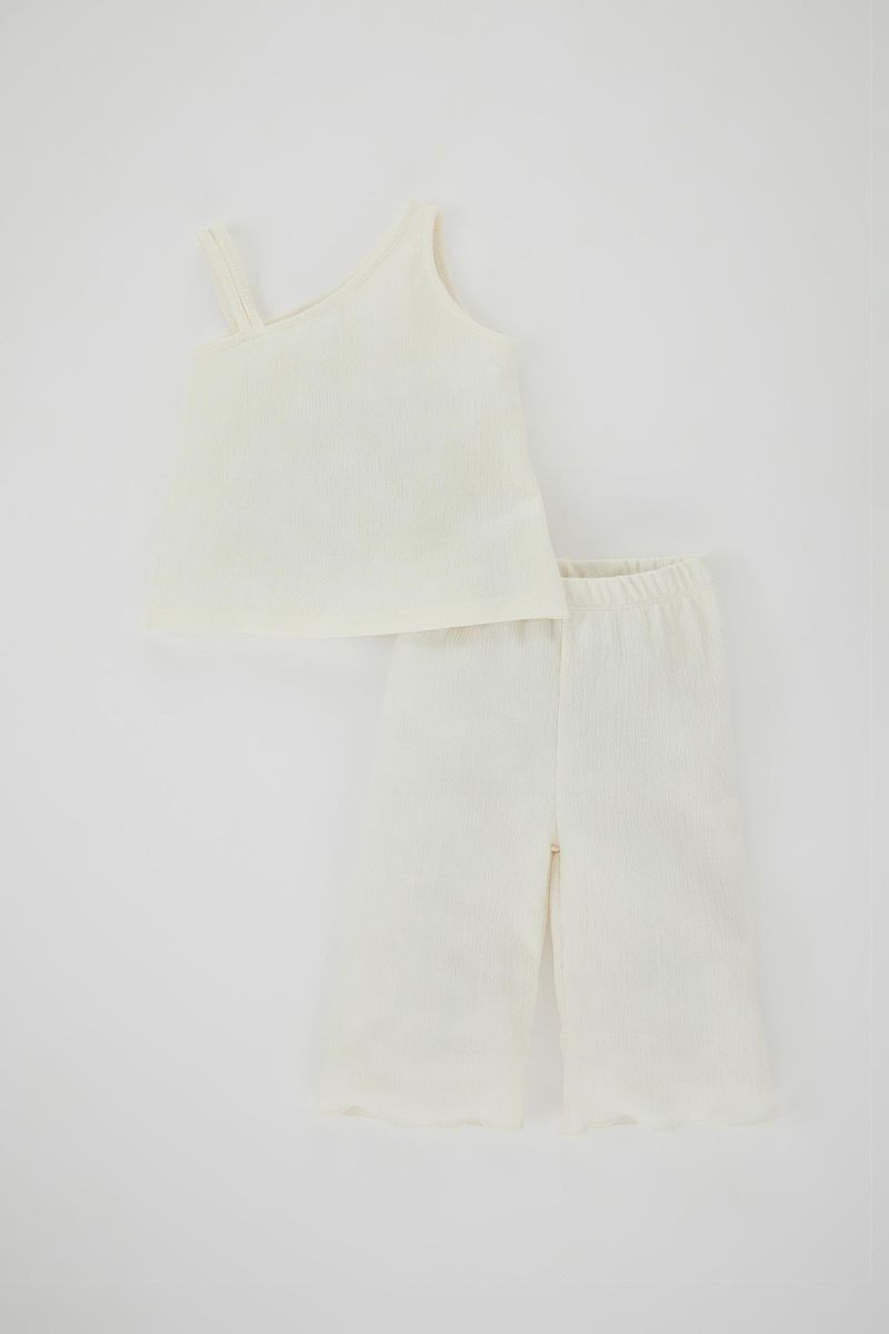 2 Piece BabyGirl Casual Regular Fit One Shoulder Strappy Knitted Set - Ecru