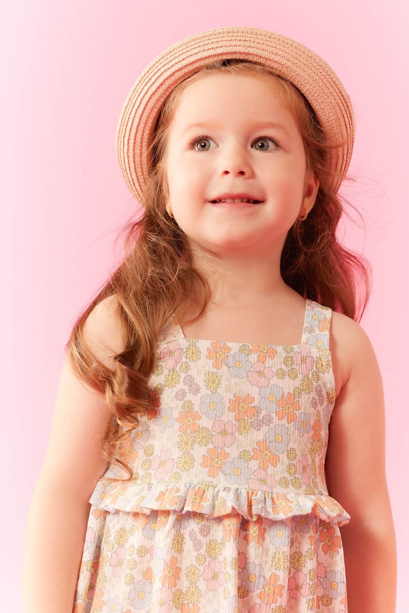 BabyGirl Casual Regular Fit Collarless Strappy Knitted Dress - Ecru