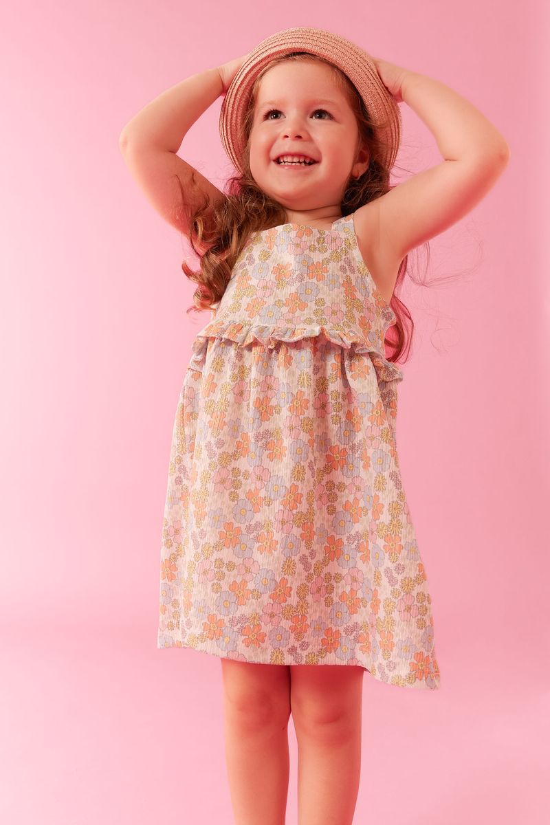BabyGirl Casual Regular Fit Collarless Strappy Knitted Dress - Ecru