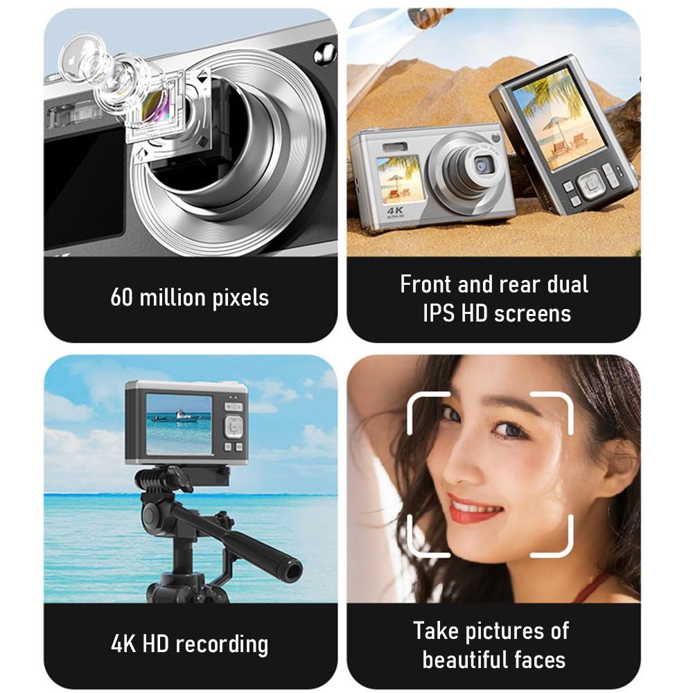 Andoer 2.88-inch Portable Digital Camera Compact Camera 60MP 4K Ultra HD 16X Zoom Auto Focus Self-Timer Anti-shaking with 2pcs Batteries 32GB Memory Card Great Gift for Kids Boys Girls Adult Teenagers Students