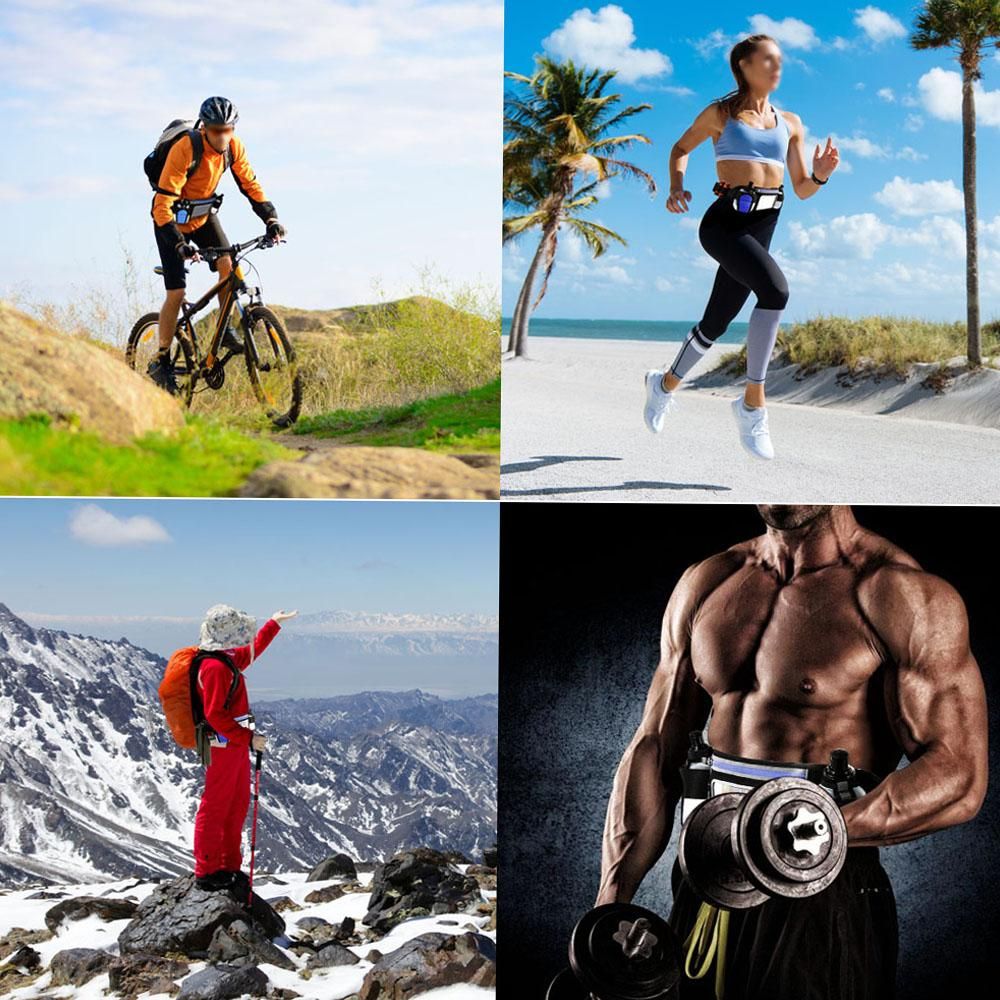 Hydration Running Belt with 2 Water Bottles Lightweight Reflective Touch Screen Mobile Phone Holder Waist Belt Fanny Pack Bag for Outdoor Sport Marathon Running Cycling Jogging