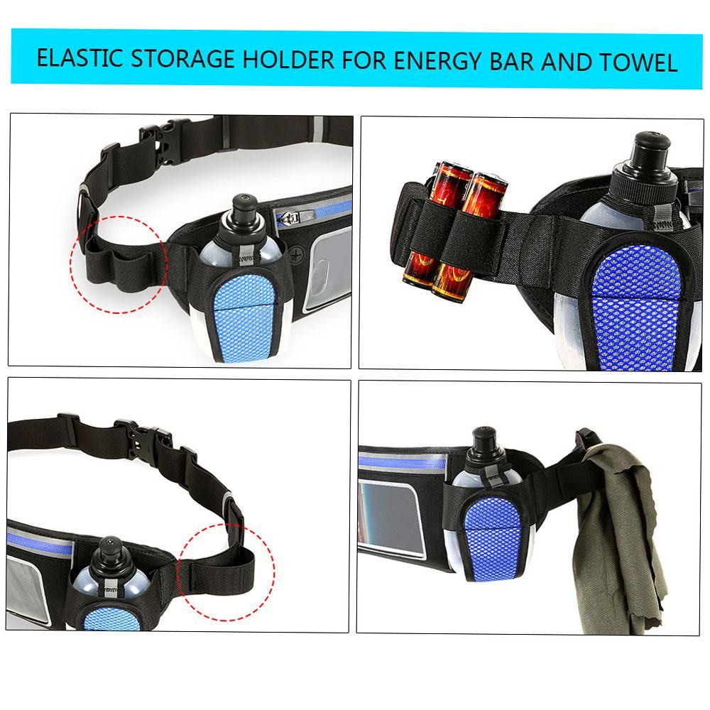 Hydration Running Belt with 2 Water Bottles Lightweight Reflective Touch Screen Mobile Phone Holder Waist Belt Fanny Pack Bag for Outdoor Sport Marathon Running Cycling Jogging