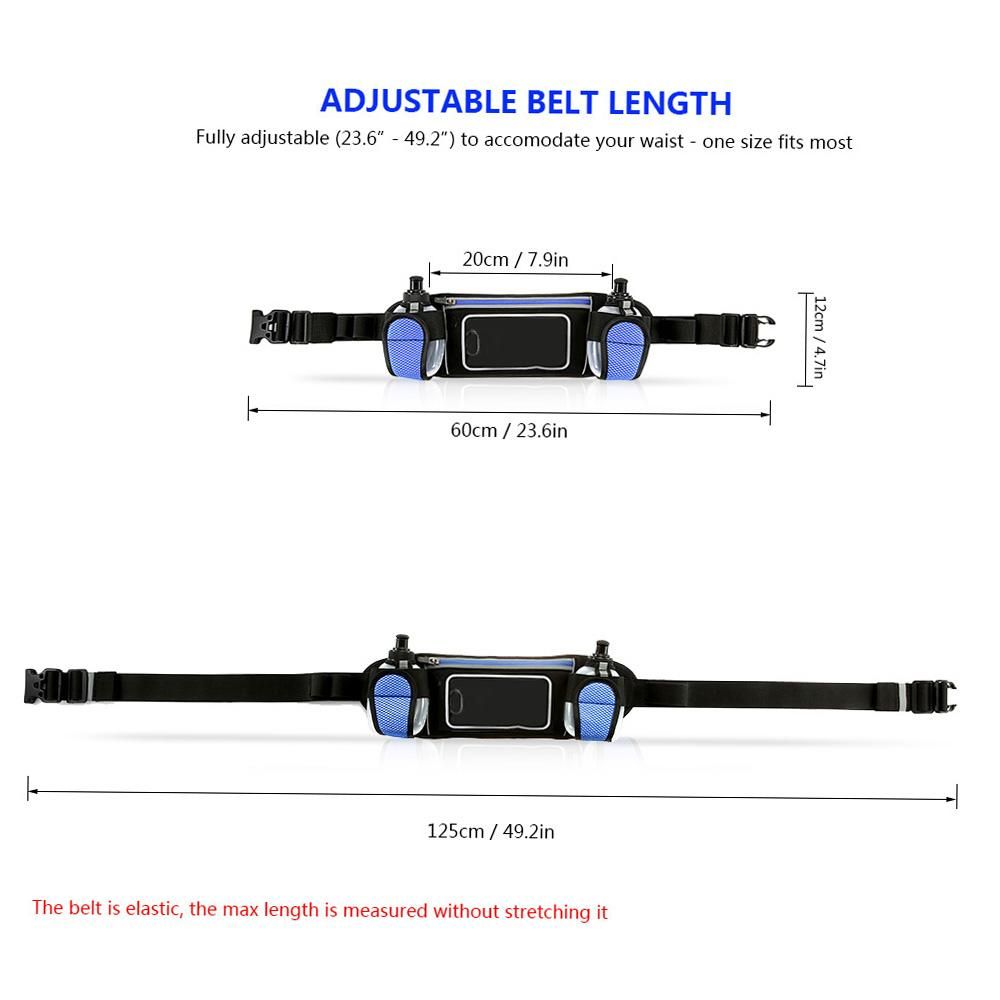 Hydration Running Belt with 2 Water Bottles Lightweight Reflective Touch Screen Mobile Phone Holder Waist Belt Fanny Pack Bag for Outdoor Sport Marathon Running Cycling Jogging