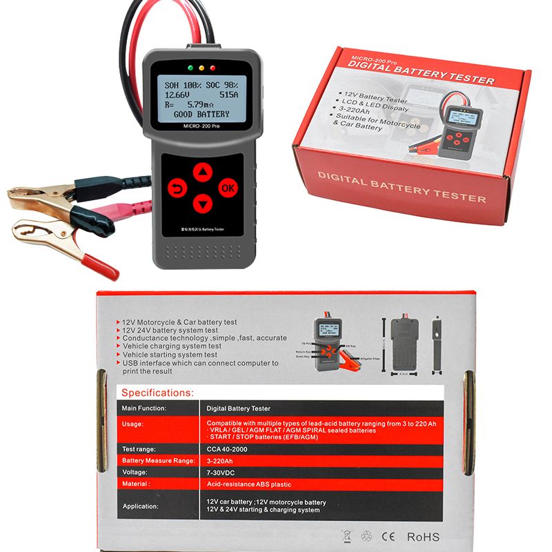 MICRO-200 PRO Car Battery Tester 12v 24v Multi-Language