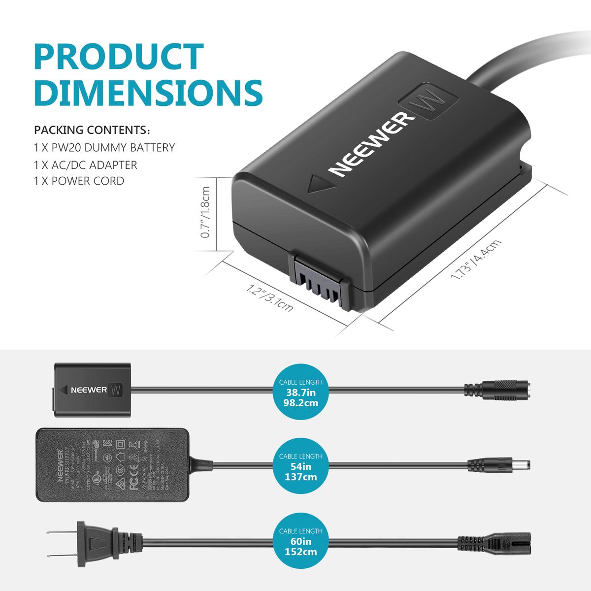 AC-PW20 AC Power Supply Adapter And DC Coupler Dummy Battery Charger Kit Replace NP-FW50 Battery Compatible With Sony A7/7R/7S A7II/7RII/7SII A6500/6400/6300/6100 NEX3/5/6/7 DSC-RX10 II III IV