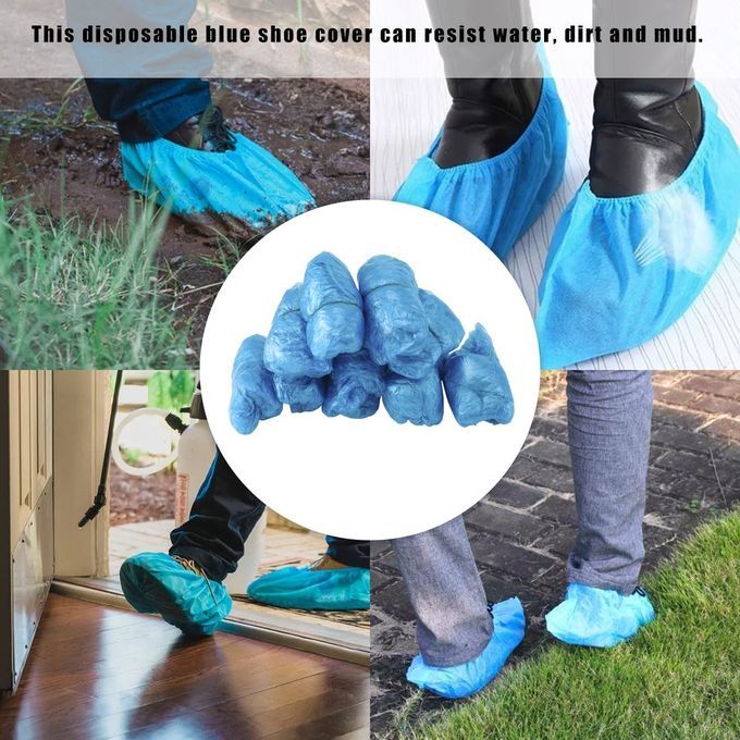 100P S Disposable Plasti  Shoe  Overs Rooms Outdoors Waterproof Rain-blue