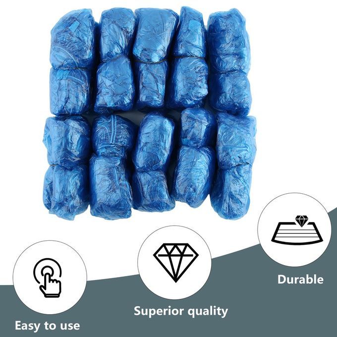 100P S Disposable Plasti  Shoe  Overs Rooms Outdoors Waterproof Rain-blue