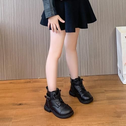 Girls Boots Odinkat Children's Leather Short Boots-XHXL-2166/Black