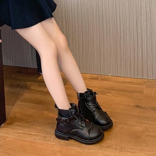 Girls Boots Odinkat Children's Leather Short Boots-XHXL-2166/Black