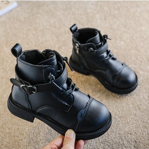 Girls Boots Odinkat Children's Leather Short Boots-XHXL-2166/Black