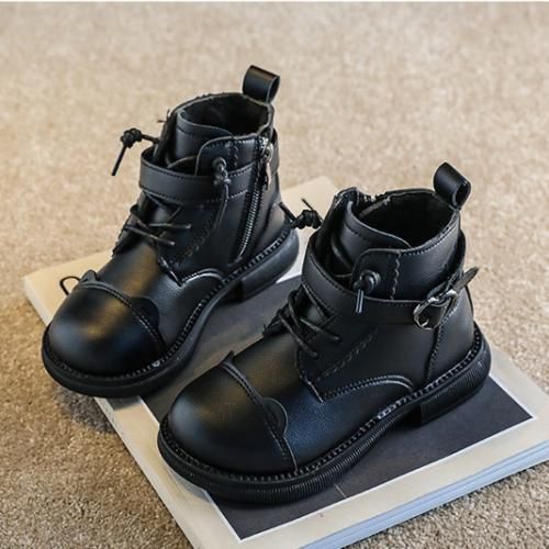 Girls Boots Odinkat Children's Leather Short Boots-XHXL-2166/Black