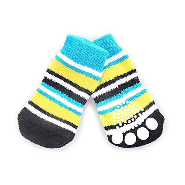 Pet Dog Puppy Cat Anti-slip Knit Cotton Weave Sock 4 Pcs L