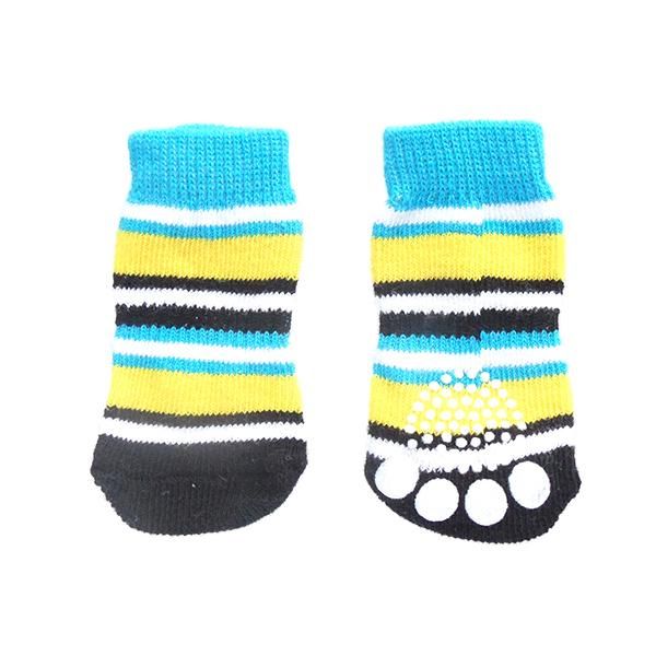 Pet Dog Puppy Cat Anti-slip Knit Cotton Weave Sock 4 Pcs L