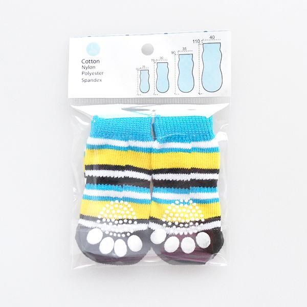 Pet Dog Puppy Cat Anti-slip Knit Cotton Weave Sock 4 Pcs L blue