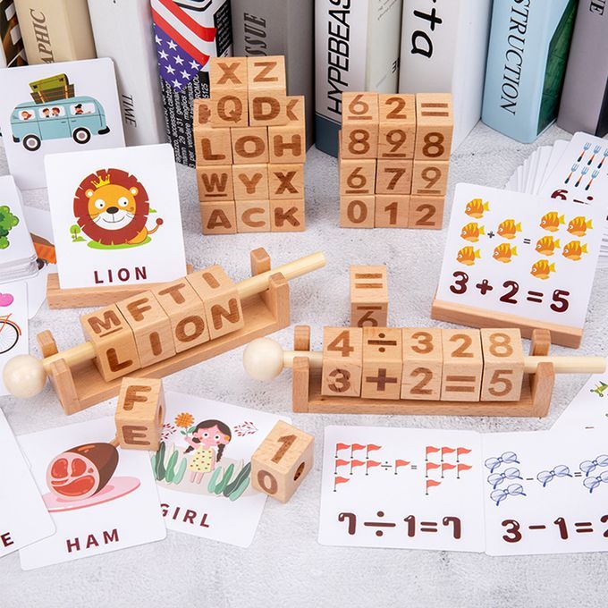 Wooden Number Blocks Moveable Spinning Number Matching