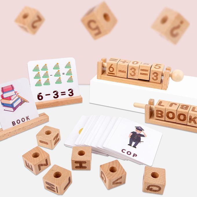 Wooden Number Blocks Moveable Spinning Number Matching